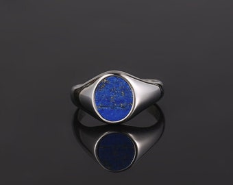 Mens Ring Blue Lapis Lazuli Silver Ring - Onyx Ring - Signet Ring Mens - Silver Signet Ring- Silver Rings for Men - Gold Rings Mens Jewelry