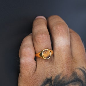 Tijgeroogring - 18 kt gouden zegelring - heren tijgeroog edelsteen pinkring - herenring - ovale gouden ring voor heren - ringen van twistedpendant