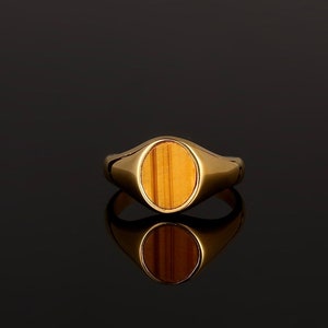 Mens Ring Tigers Eye Gold Ring - Tiger Eye Ring - Signet Ring Men - 18K Gold Signet Ring - Gold Rings for Men - Gold Pinky Ring - V3