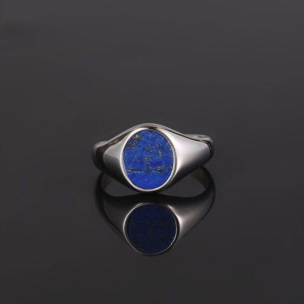 Mens Ring Blue Lapis Lazuli Silver Ring - Onyx Ring - Signet Ring Mens - Silver Signet Ring- Silver Rings for Men - Gold Rings Mens Jewelry