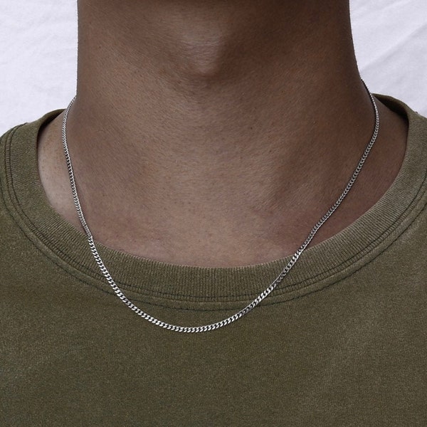 2mm Silver Cuban Chain, Mens Chain, Silver Chain Mens - By Twistedpendant