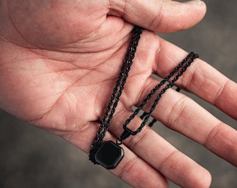 Black Onyx Necklace - Black Pendant Necklace For Men - Mens Necklace - Black Onyx Pendant Mens Jewellery - Silver Pendant Men- Gifts for Men