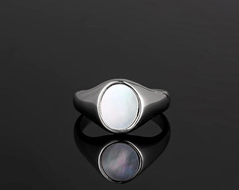 Mens Ring - Silver Signet Ring - White Pearl Signet Ring Mens - Onyx Signet Ring- Silver Rings for Men - Mens Jewelry - By Twistedpendant