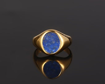 Herenring Blauwe Lapis Lazuli Gouden Ring - Onyx Ring - Signet Ring Mens - 18K Gold Signet Ring - Gouden ringen voor mannen - Gouden ringen Mens Gifts Him