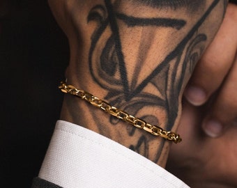 Mens Bracelet - 23K Gold Rolo Bracelet Men - Mens Gold Bracelet Chain - Real 925 Sterling Silver Bracelet For Men - By Twistedpendant