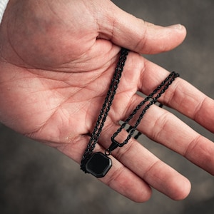 Black Onyx Necklace - Black Pendant Necklace For Men - Mens Necklace - Black Onyx Pendant Mens Jewellery - Silver Pendant Men- Gifts for Men