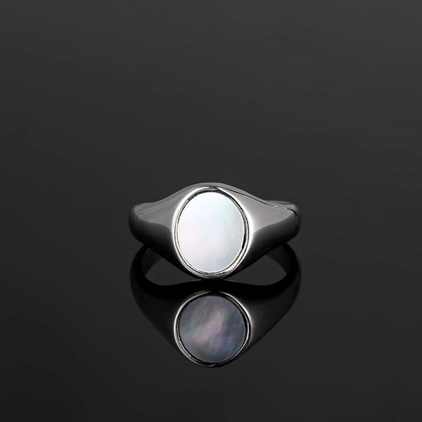 Mens Ring - Silver Signet Ring - White Pearl Signet Ring Mens - Onyx Signet Ring- Silver Rings for Men - Mens Jewelry - By Twistedpendant