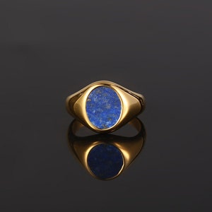 Herenring blauwe lapis lazuli gouden ring - onyx ring - zegelring heren - 18 kt gouden zegelring - gouden ringen voor mannen - gouden ringen heren cadeaus hem