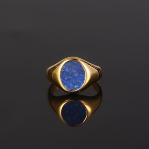 Mens Ring Blue Lapis Lazuli Gold Ring - Lapis Ring - Signet Ring Mens - By Twistedpendant