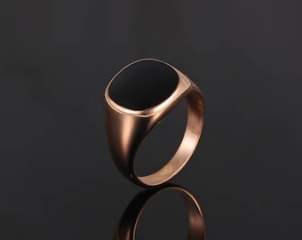 Herenring zwart gestileerde gouden zegelring - roségouden ring - zegelring heren - gouden ringen voor mannen - roségouden ring - van twistedpendant
