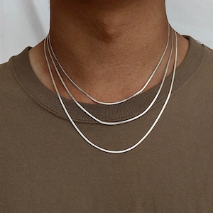 Silver 3mm Snake Chain Necklace Man Chain Necklace Thin Silver