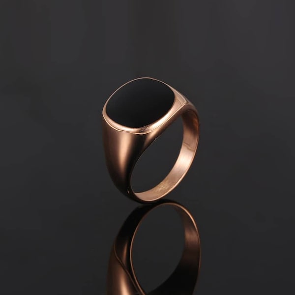 Mens Ring Black Styled Signet Gold Ring - Rose Gold Ring - Signet Ring Mens - Gold rings for Men - Rose Gold Ring - By Twistedpendant