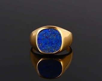 Herrenring Lapis Lazuli Goldring - Pinky Ring Herren - 18K Gold Lapis Siegelring Herren - Gold Siegelring, Herrenringe aus Gold - Herrenschmuck