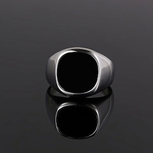 Mens Ring - Silver Signet Ring - Black Onyx Signet Ring, Silver Ring Men, Man Ring - Mens Silver Ring, Silver Gemstone Signet Pinky Ring Man