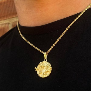 Mens Necklace, 18K Gold Dragon Necklace Pendant, Gold Necklace Men, Round Tiger Ying Yang Necklace, Mens Jewelry Gifts - By Twistedpendant