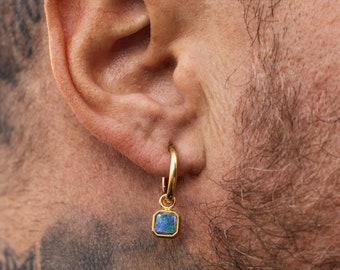 Mens Earrings Mens Dangle Earring Gold Opal Earrings Men Mens 18K  Gold Earrings Gold Gemstone Hoop Earrings Mens Jewellery Gifts