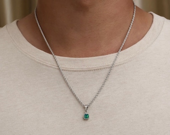 Green Opal Gemstone Pendant - Silver Mini Opal Necklaces - 18K Gold / Silver Minimalist Necklace Charm - Mens Jewelry - Opal Pendant Chain
