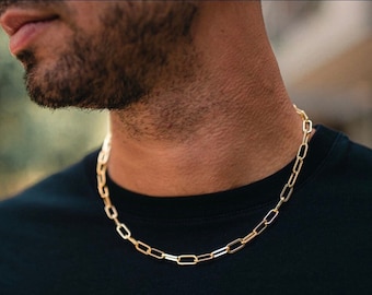 Mens Gold Chain Necklace, 6mm Paperclip Style Chain Link 14k Gold Necklace Chains for Men - Minimalist Necklace By Twistedpendant
