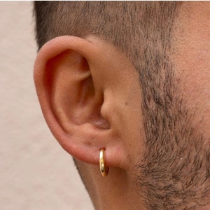 Boucles d'oreilles pour hommes - Créoles en or 18 carats 12 mm - Petites boucles d'oreilles de style Huggie pour homme - Créoles pour homme - Bijoux homme, cadeaux de Noël