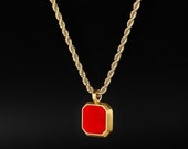 ◆STONEHENgE◆ 18K necklace SA24D46M Mens Necklace, Red Onyx Stone Pendant, 18K Gold Necklace for