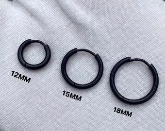 Orecchini a cerchio neri, orecchini da uomo, orecchini a cerchio per uomo - orecchini a cerchio in acciaio da 12 mm / 16 mm / 18 mm - orecchini a cerchio, orecchini a cerchio neri da uomo