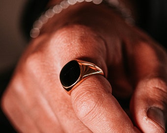 Mens Ring - Gold Signet Ring - Black Onyx Styled Ring - Man Ring- Mens Silver Ring - For Him Gift- Stainless Steel Ring - Gold Ring Men