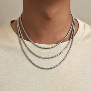 3mm Silver Snake Chain Necklace Men Jewelry, Silver Chains Man, Stainless Steel Silver Round Snake Chain Necklace - By Twistedpendant
