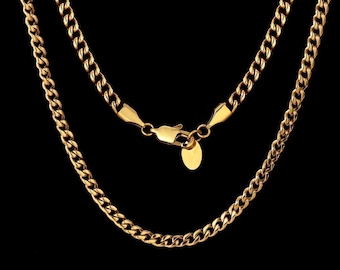 Collana da uomo in oro 18k, catena a maglie cubane in oro da 4 mm per uomo - Gioielli da uomo, catena sottile in oro da uomo - Regali per lui di Twistedpendant