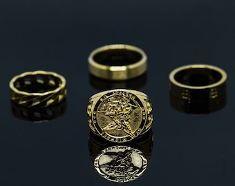 Mens Ring Gold Ring Men Styled Ring Gold- Band Ring- Gold Man Ring- Gold Signet Ring- Men Statement Ring - For Him Gift- By Twistedpendant
