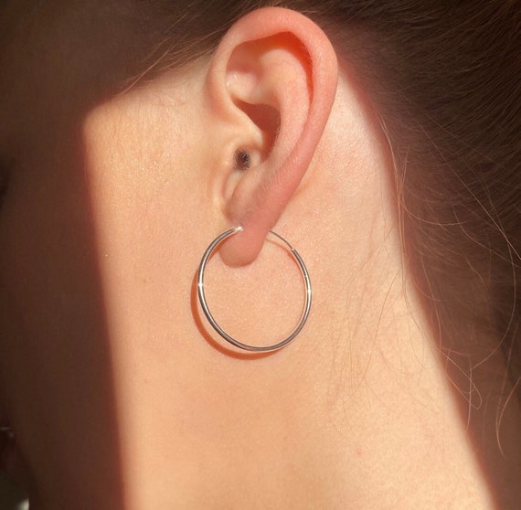 Medium Chunky Hoop Earrings in Silver | Lisa Angel