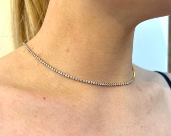 14Kゴールドテニスネックレス 2mm/3mm、ゴールドチェーンネックレス