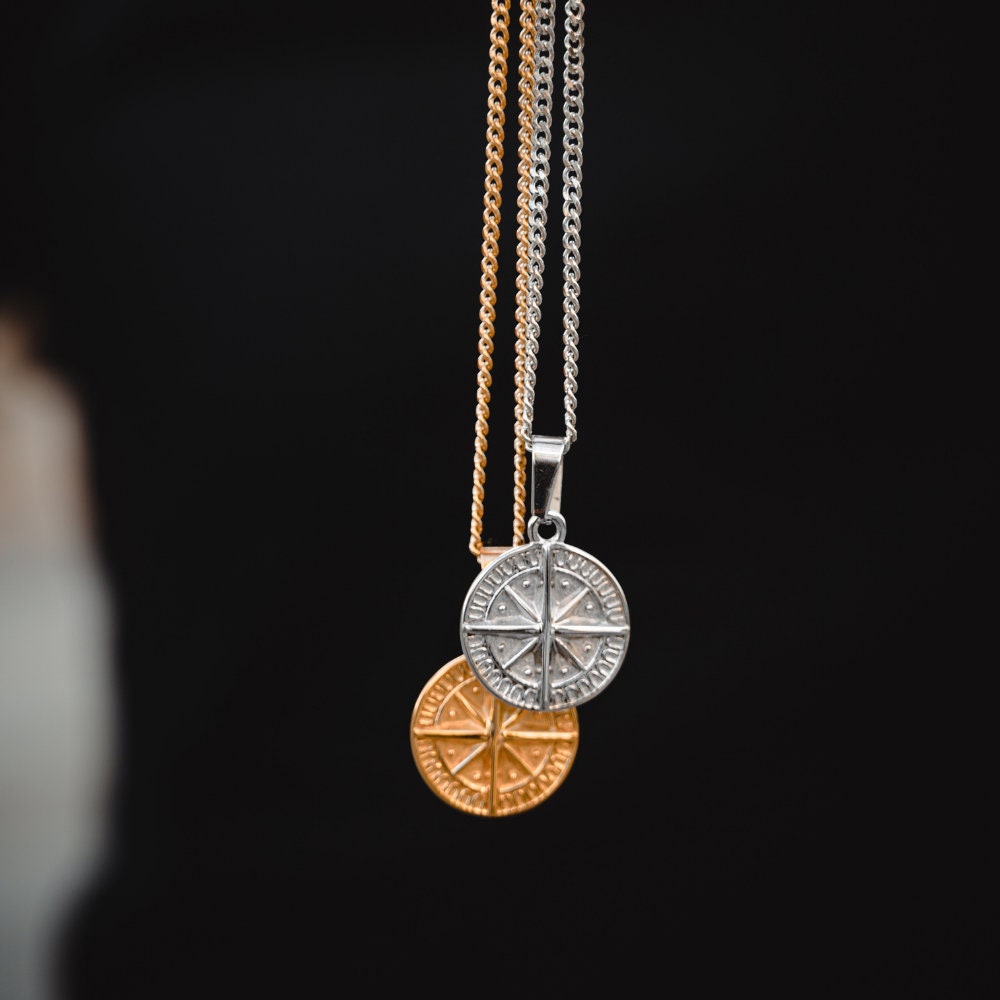 Mens Silver Compass Necklace, Mens Necklace North Star Pendant ...
