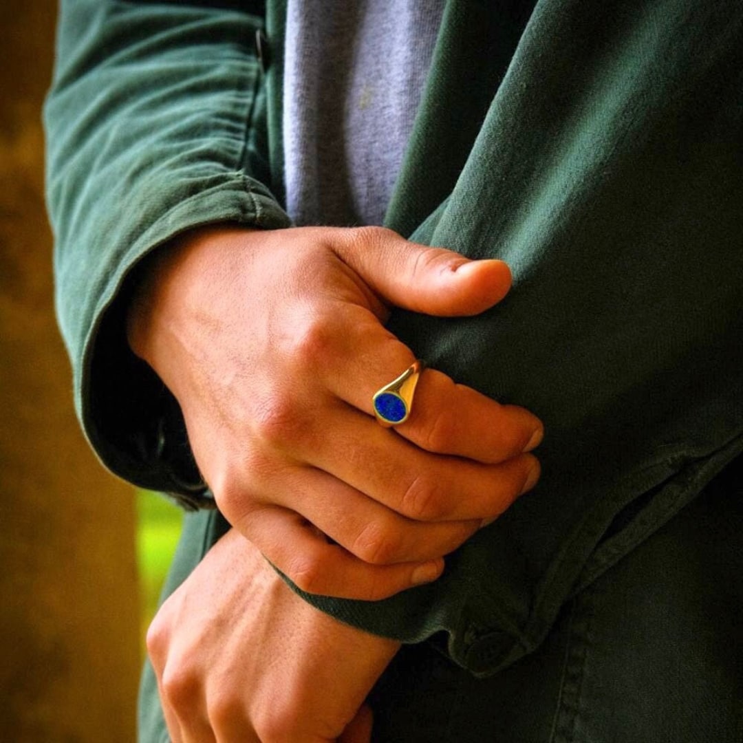 Lapis Lazuli Signet Ring Men Mens Pinky Index Ring 18K Gold