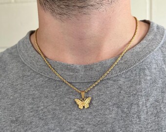 Mens Necklace - Vintage Silver Butterfly Necklace - Small
