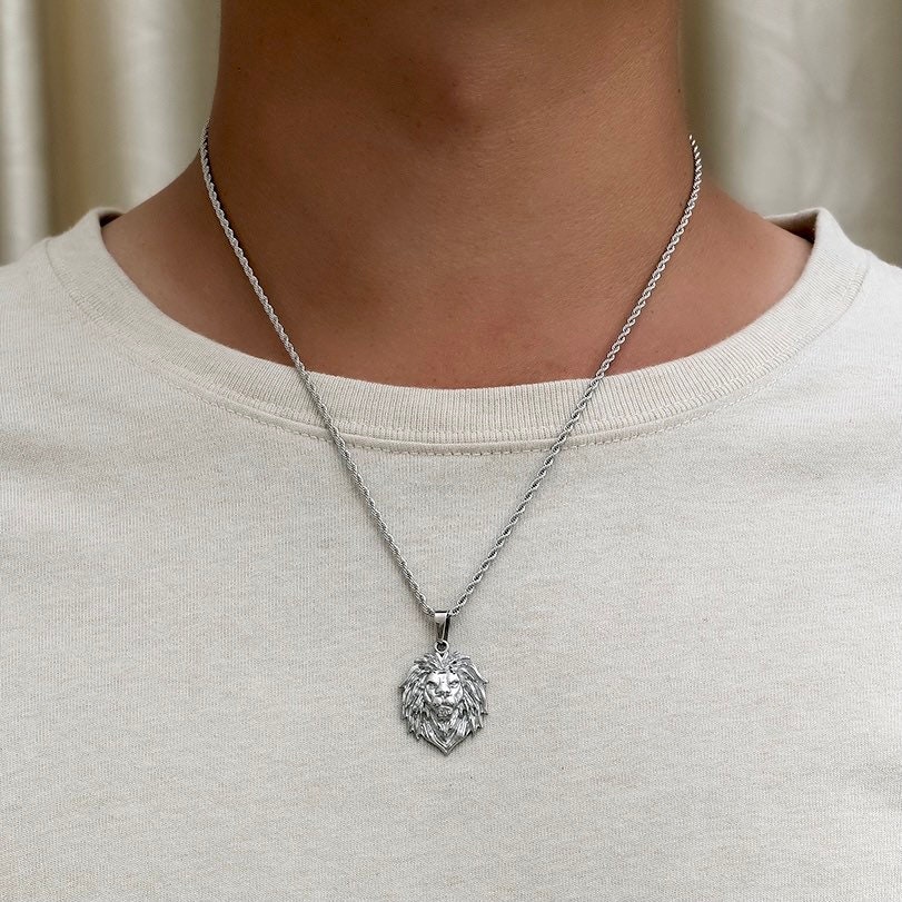 Mens lion necklace gold deals