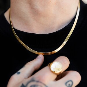 18K Gold Snake Chain Necklace, 5mm Flat Snake Layer Necklace Gold Chain, Gold Choker Necklace, Gold Herringbone Chain, 18K Gold Jewelry image 6
