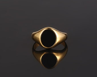 Mens Ring Black Onyx Signet Gold Ring - Onyx Ring - 18K Gold Signet Ring Mens - Stone Rings - Gold rings for Men - Ring Gift Unisex Jewelry