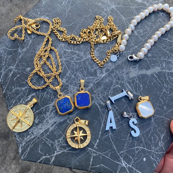 Mens Necklace Mens Initial Necklace 18K 