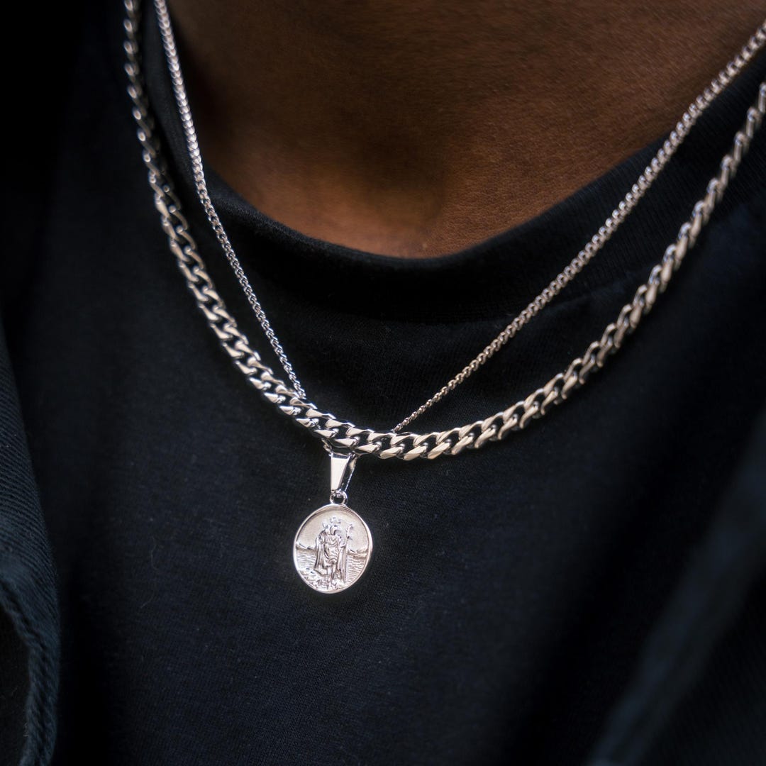 Silver St Christopher Pendant Necklace - 925 Sterling Silver Necklace ...