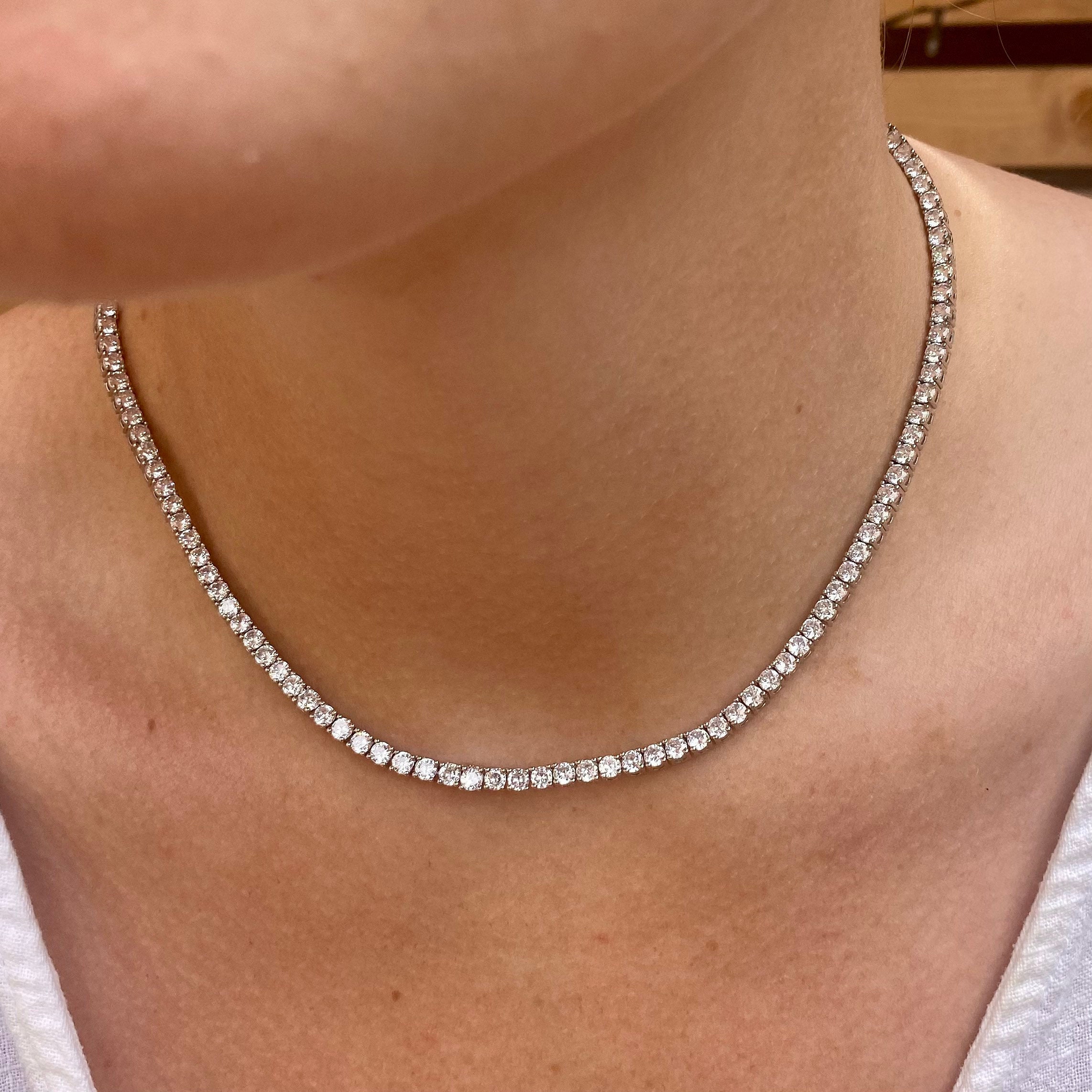 PREMIUM 3mm 4mm 16 18 20 22 Inch White Gold Plated CZ Tennis Chain Necklace