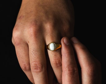 Silver Signet Ring - Mens Ring - White Gemstone Silver Rings for