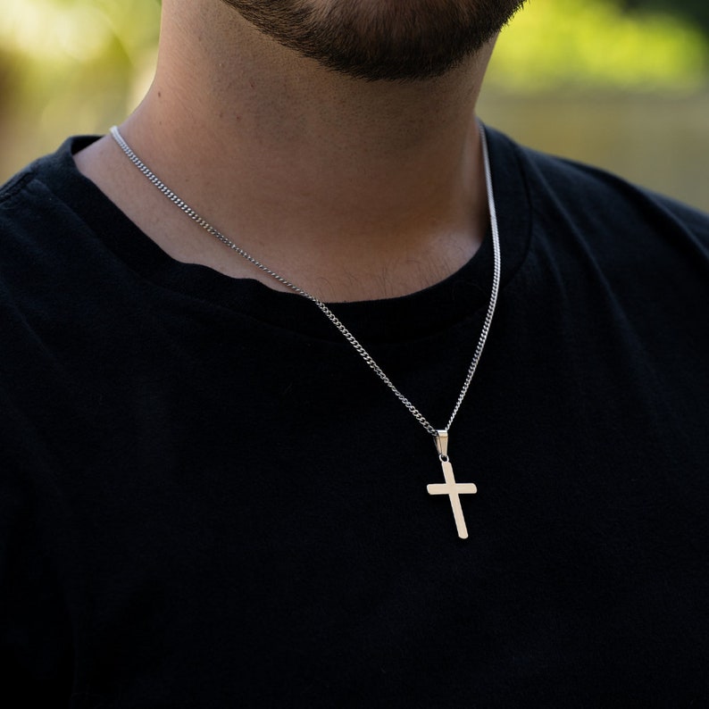 Mens Necklace - Silver Cross Necklace - Cross Necklace Men - Smooth Crucifix Pendant Necklace - Cross And Chain Pendant By Twistedpendant