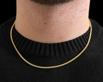 Mens Gold 2mm Connell Chain - Thin Gold Necklace For Men - Minimal 18K Gold Plated Chain - 925 Silver Chain Necklace - Mens Jewelry Gifts UK