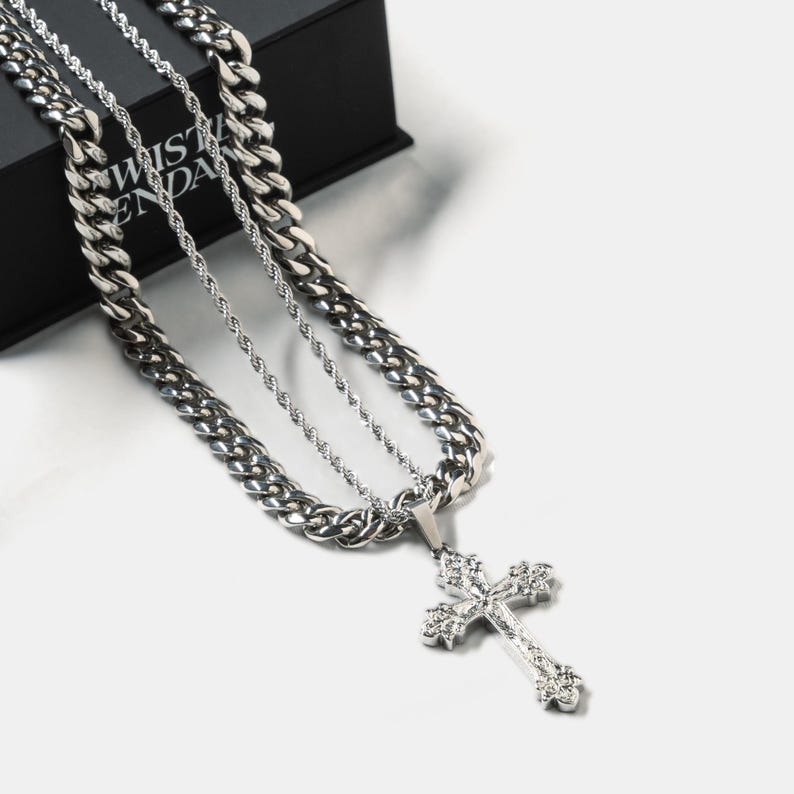 Cross Necklace - Large Vintage Silver Cross Crucifix Pendant Necklace ...