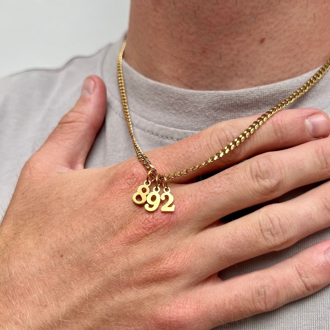 18K Gold Initial Necklace, Mens Gold Chain Necklace With Initial