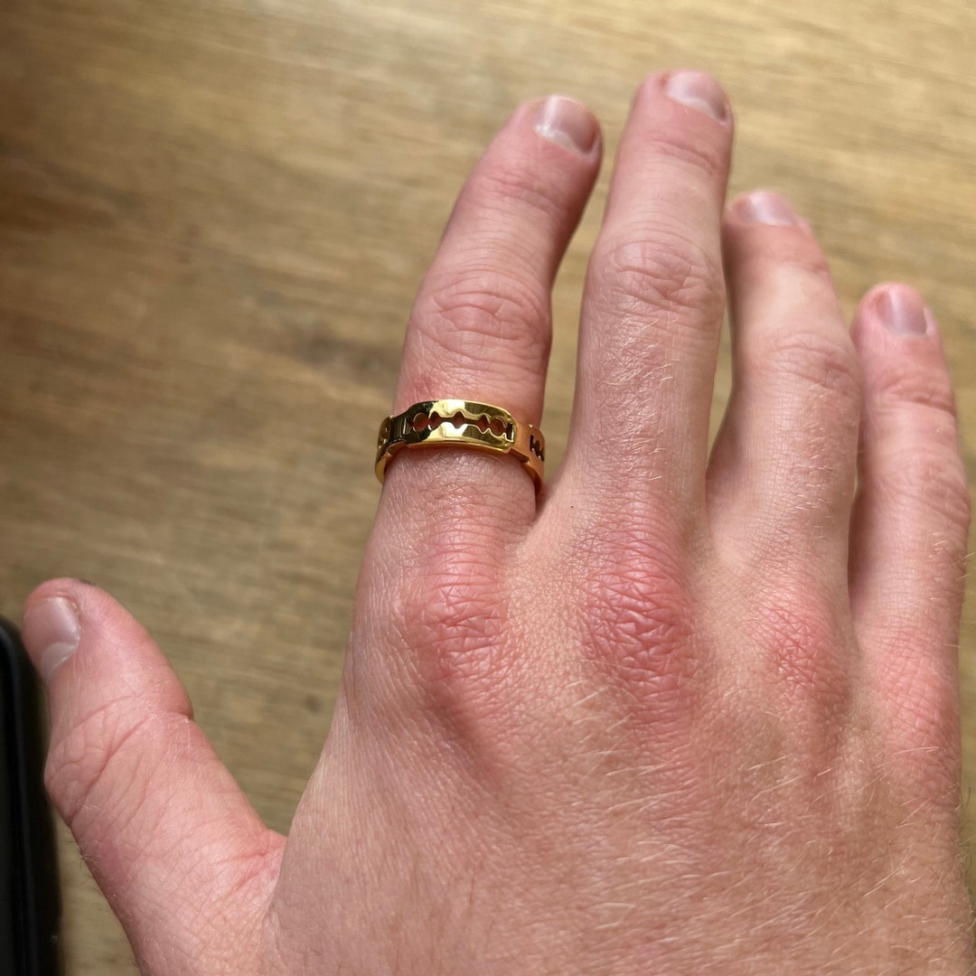18K Gold Ring Mens Ring Gold Razor Band Ring Thin Gold Rings for Men