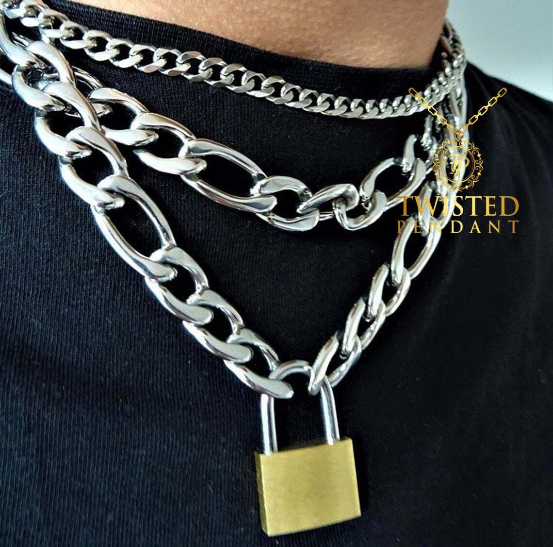 Padlock Necklace Choker Silver & Gold Padlock Chain - 18 Padlock Necklace Choker Silver & Gold Padlock Chain - 18