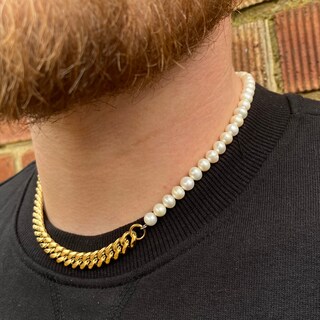 Collana Lunga Donna Aobei Pearl Oro 18k – Catena A Maglie Grosse Geometriche, Regolabile E Multi-uso, Gioiello A Strati Con Chiusura A Barra