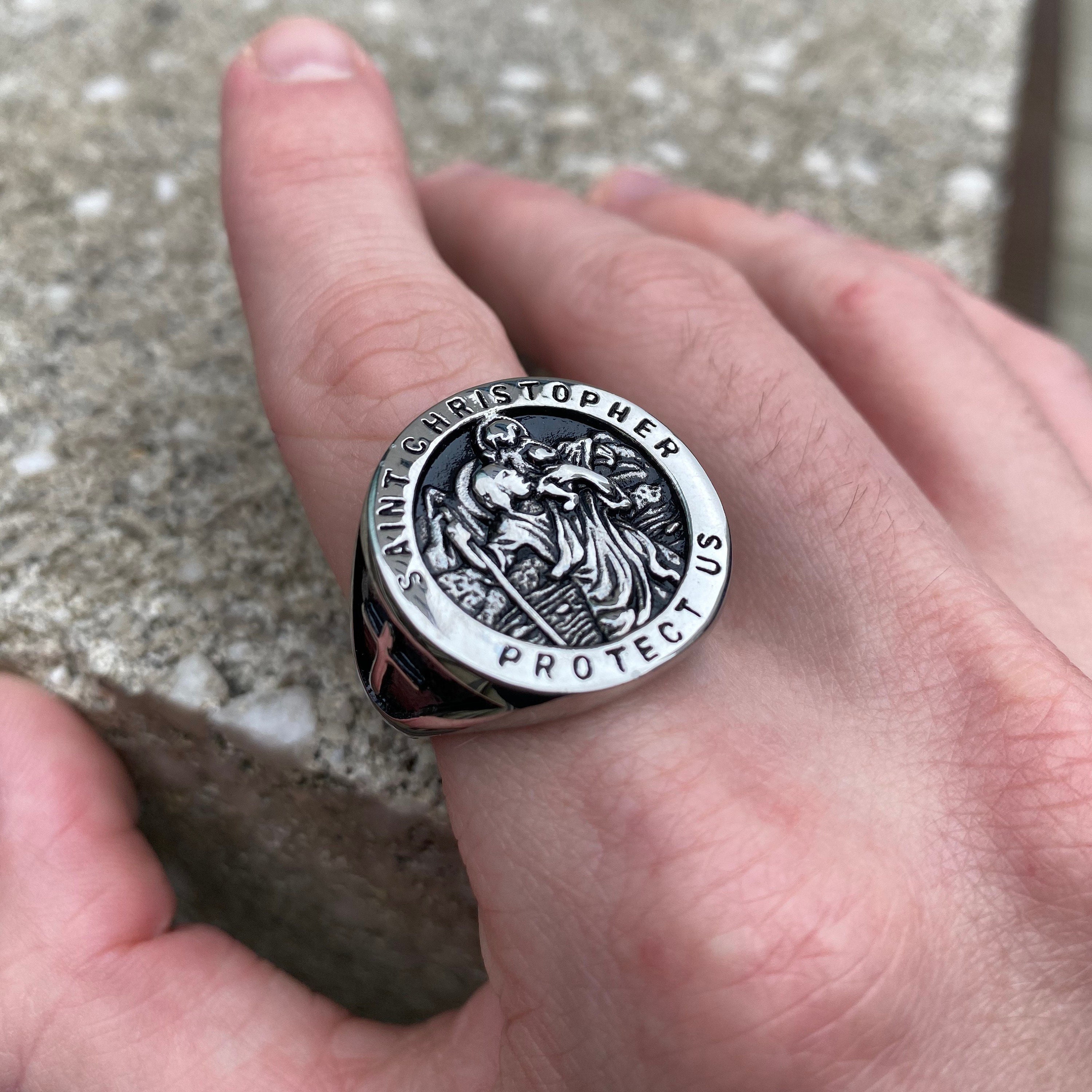 Mens Ring Silver St Christopher Ring Sovereign Ring Etsy Mens Ring Silver St Christopher Ring Sovereign Ring Etsy