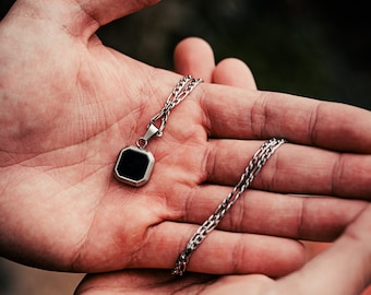 Mens Necklace, Black Onyx Necklace Silver Pendant Men, Mens Jewellery, Gemstone Necklace for Men - Minimalist Necklaces - By Twistedpendant